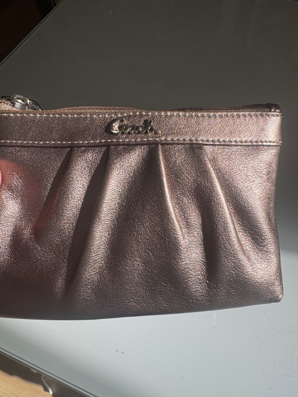 Coach Metallic Bronze Leather Wristlet Clutch - Picture 2 of 11